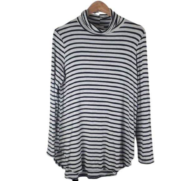 a.gain Turtleneck Blouse Womens Large Black White Striped Stretchy Turtleneck - Picture 1 of 8